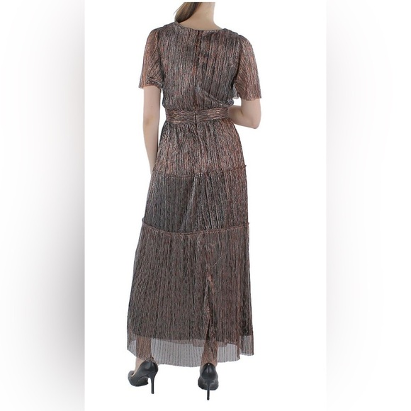 Black Tape Women's M Brown V-Neck Chiffon Leg Slit Surplice Tiered Maxi Dress - Picture 6 of 13